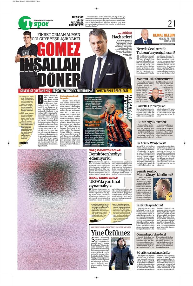 22 Aralık 2016 | İşte gazetelerin Beşiktaş manşetleri - Görsel 2