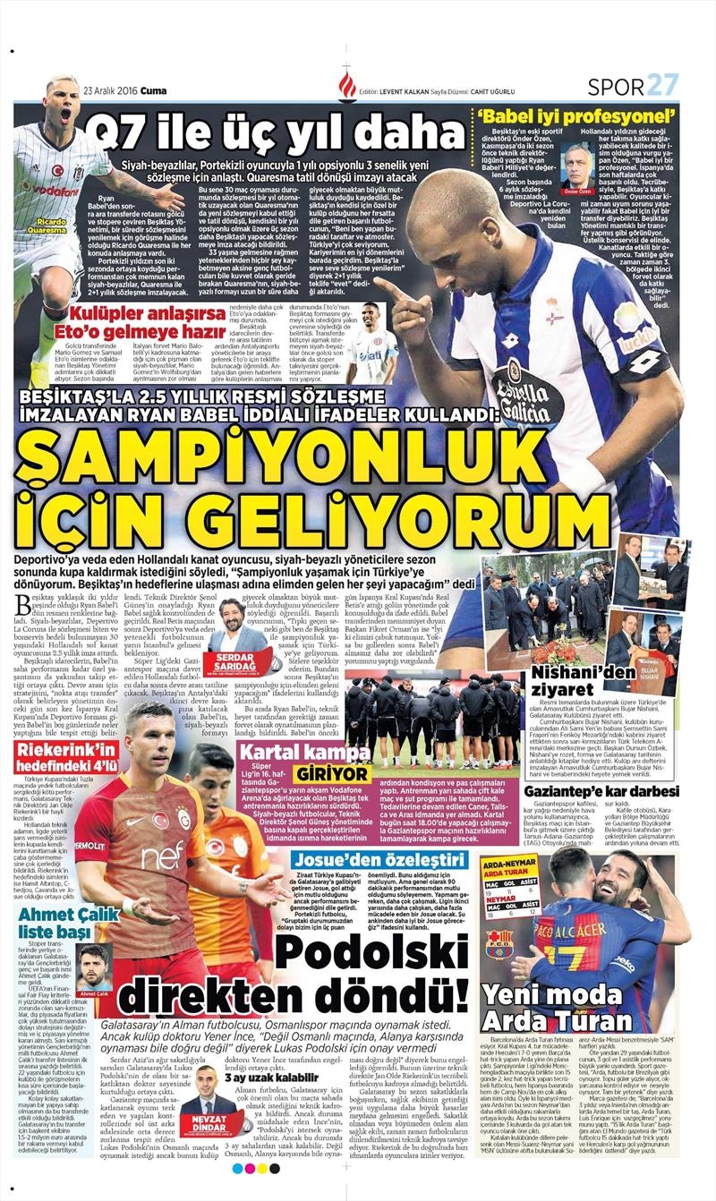 23 Aralık 2016 | İşte gazetelerin Beşiktaş manşetleri - Görsel 10