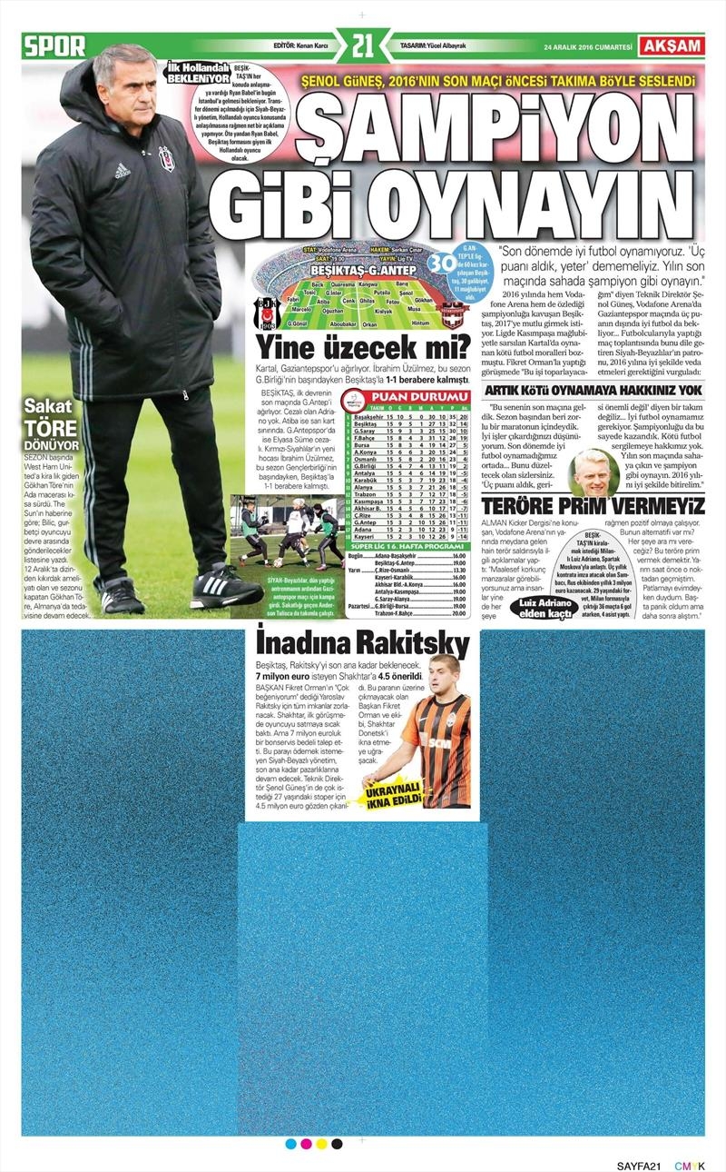 24 Aralık 2016 | İşte gazetelerin Beşiktaş manşetleri - Görsel 12