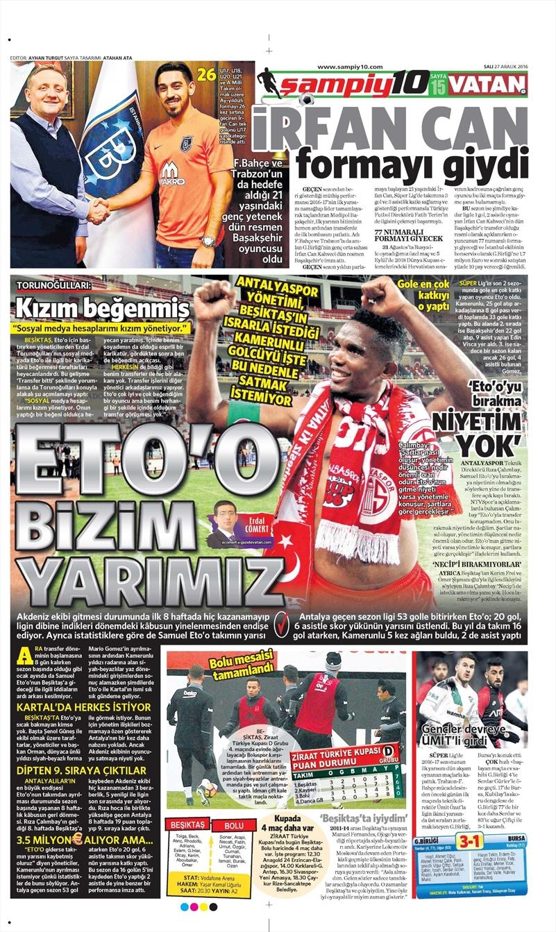 27 Aralık 2016 | İşte gazetelerin Beşiktaş manşetleri - Görsel 1