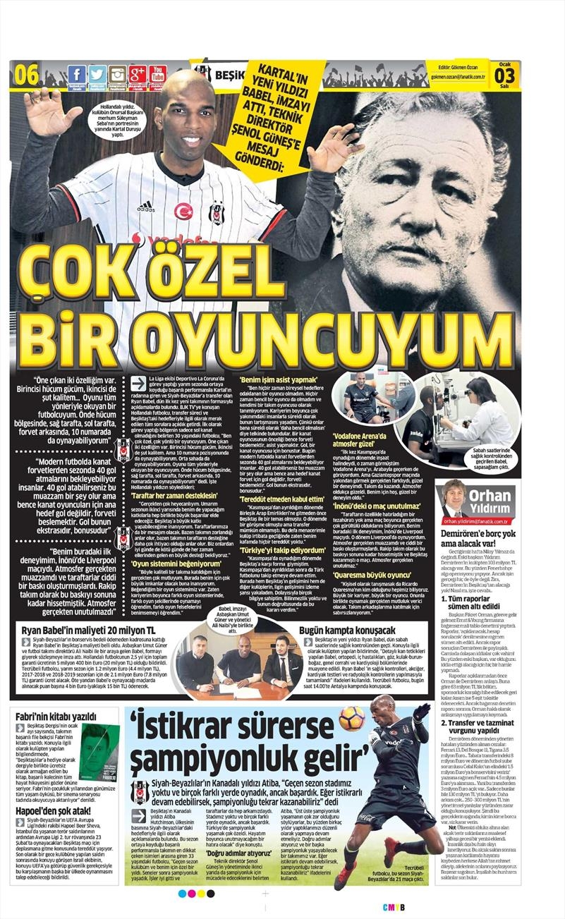 3 Ocak 2017 | İşte gazetelerin Beşiktaş manşetleri - Görsel 1
