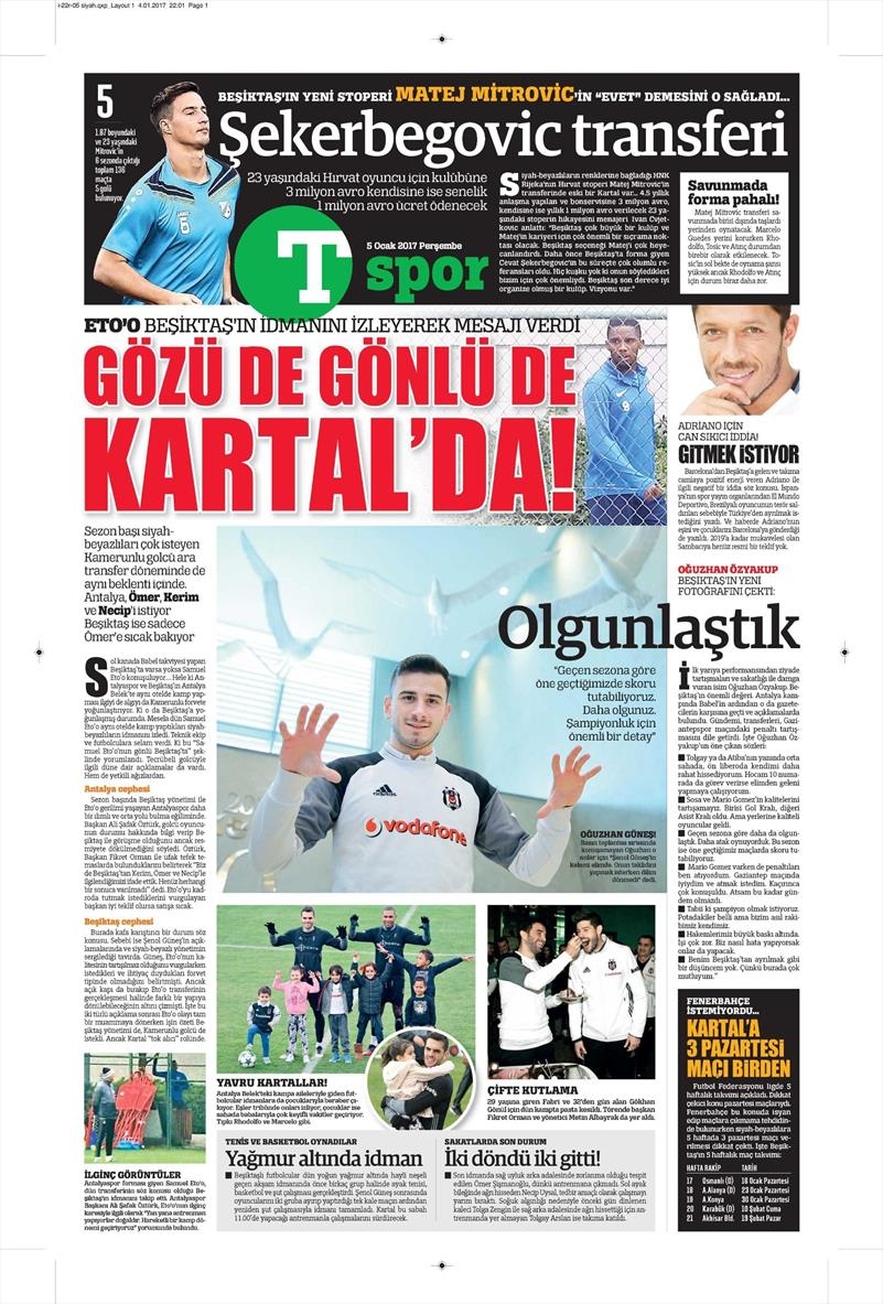 5 Ocak 2017 | İşte gazetelerin Beşiktaş manşetleri - Görsel 2
