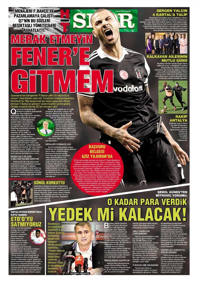 8 Ocak 2017 | İşte gazetelerin Beşiktaş manşetleri - Görsel 2