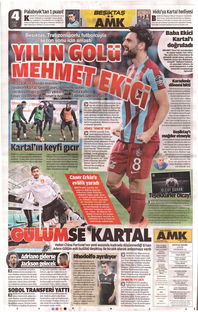 13 Ocak 2017 | İşte gazetelerin Beşiktaş manşetleri - Görsel 1