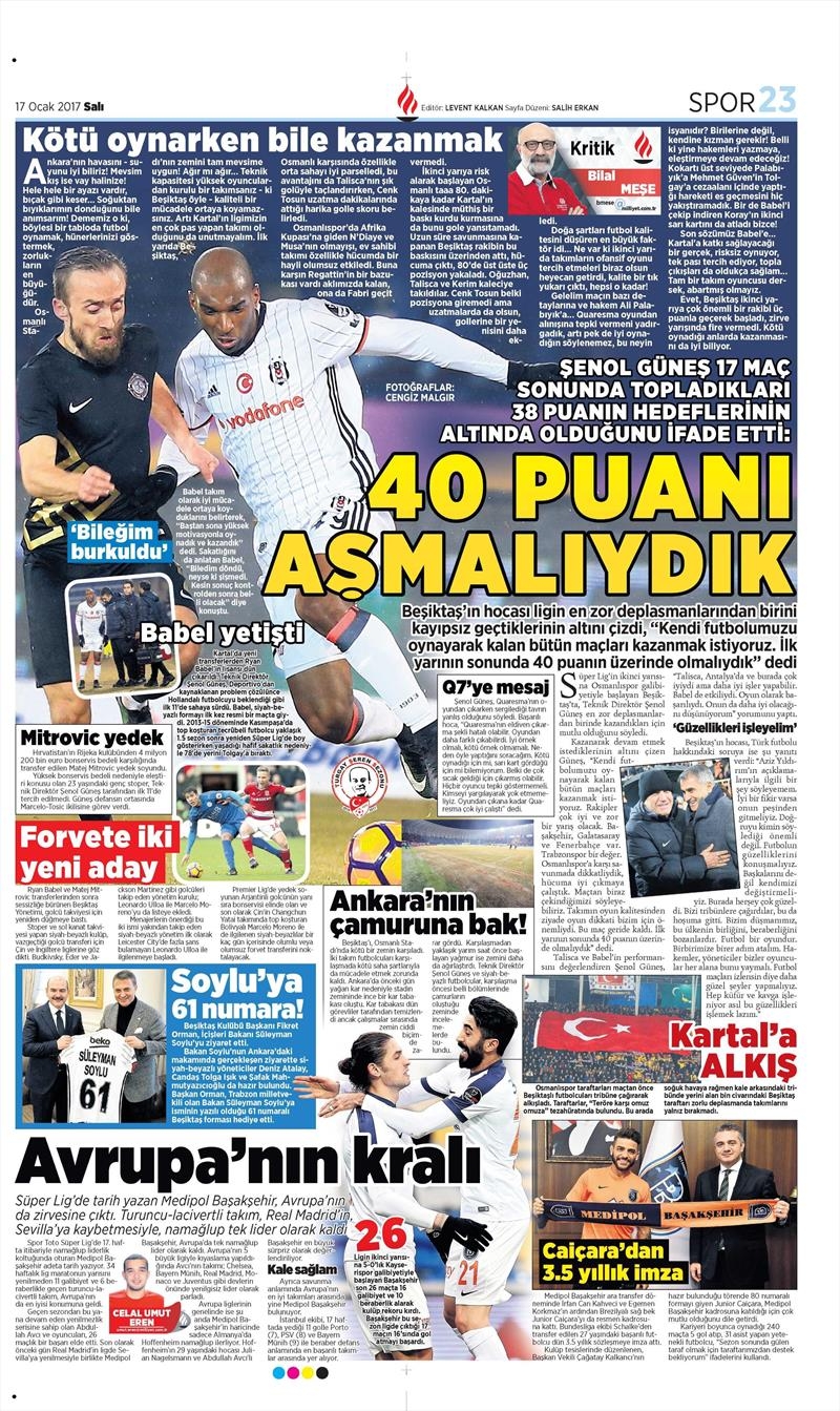 17 Ocak 2017 | İşte gazetelerin Beşiktaş manşetleri - Görsel 21