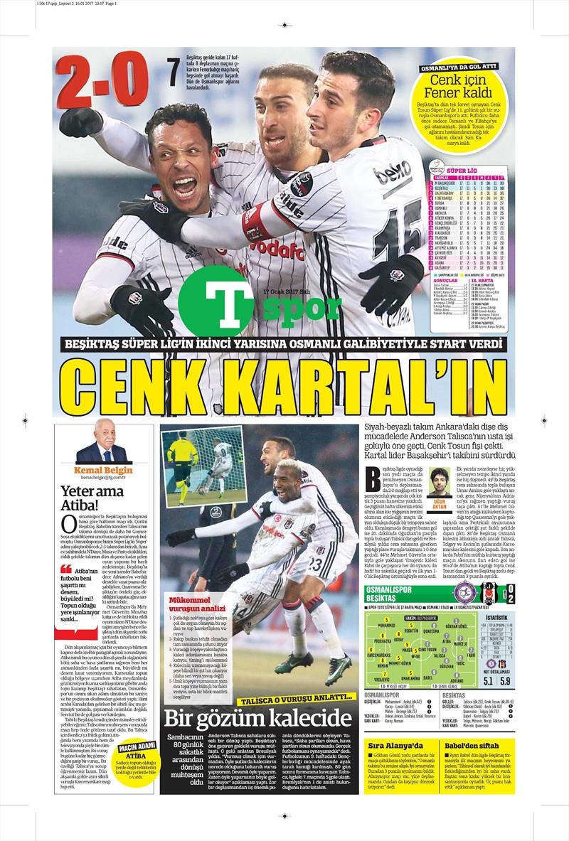 17 Ocak 2017 | İşte gazetelerin Beşiktaş manşetleri - Görsel 28