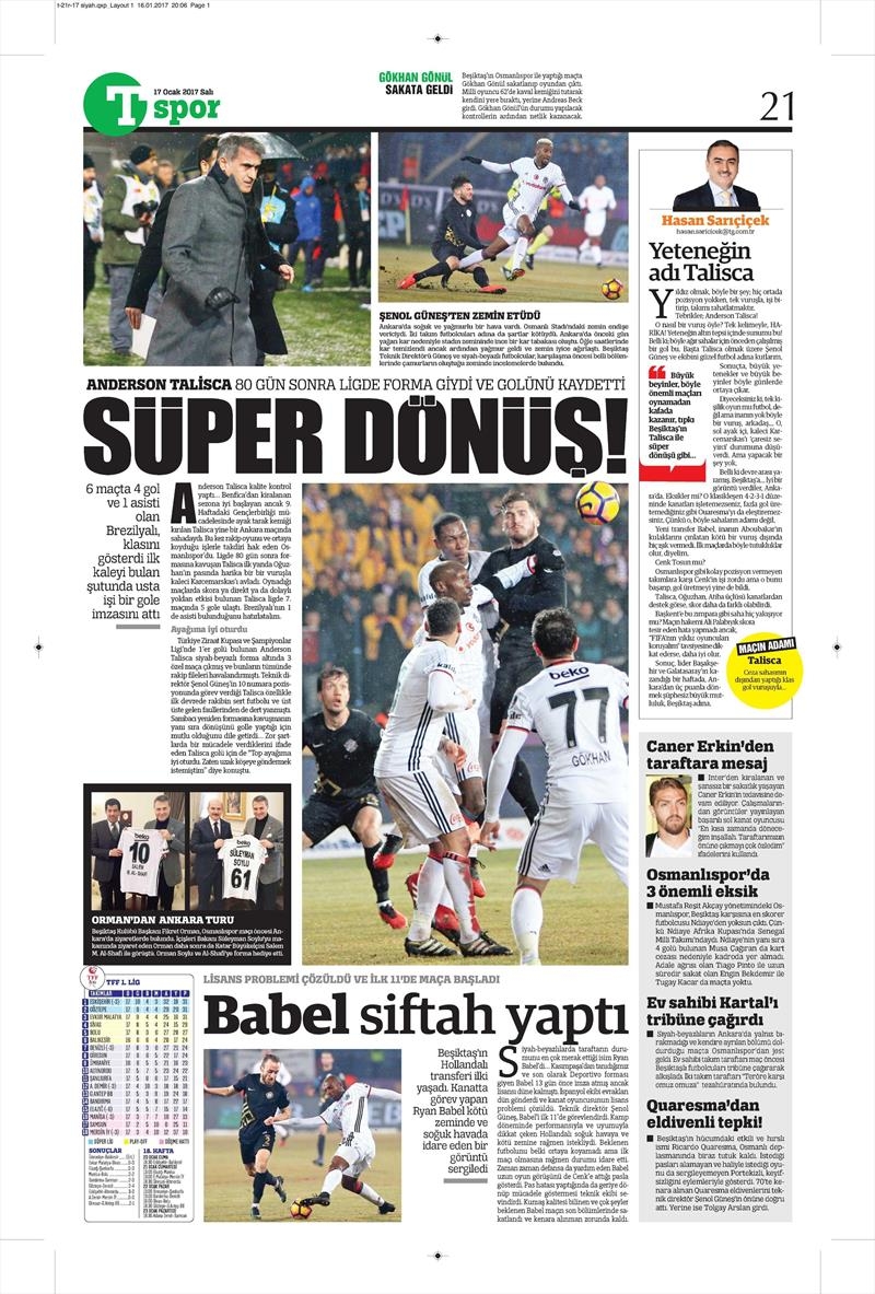 17 Ocak 2017 | İşte gazetelerin Beşiktaş manşetleri - Görsel 29