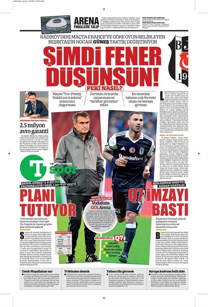 04 Şubat 2017 | İşte gazetelerin Beşiktaş manşetleri - Görsel 1