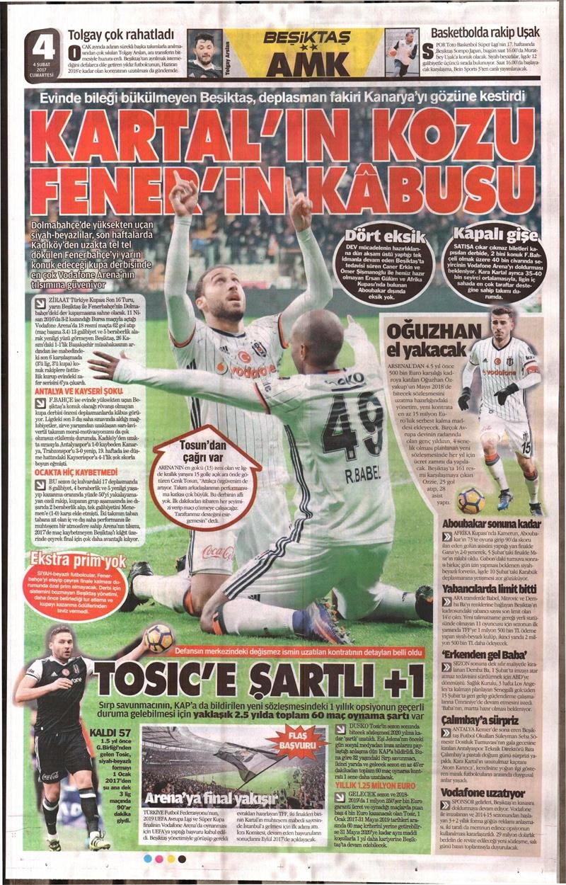 04 Şubat 2017 | İşte gazetelerin Beşiktaş manşetleri - Görsel 16