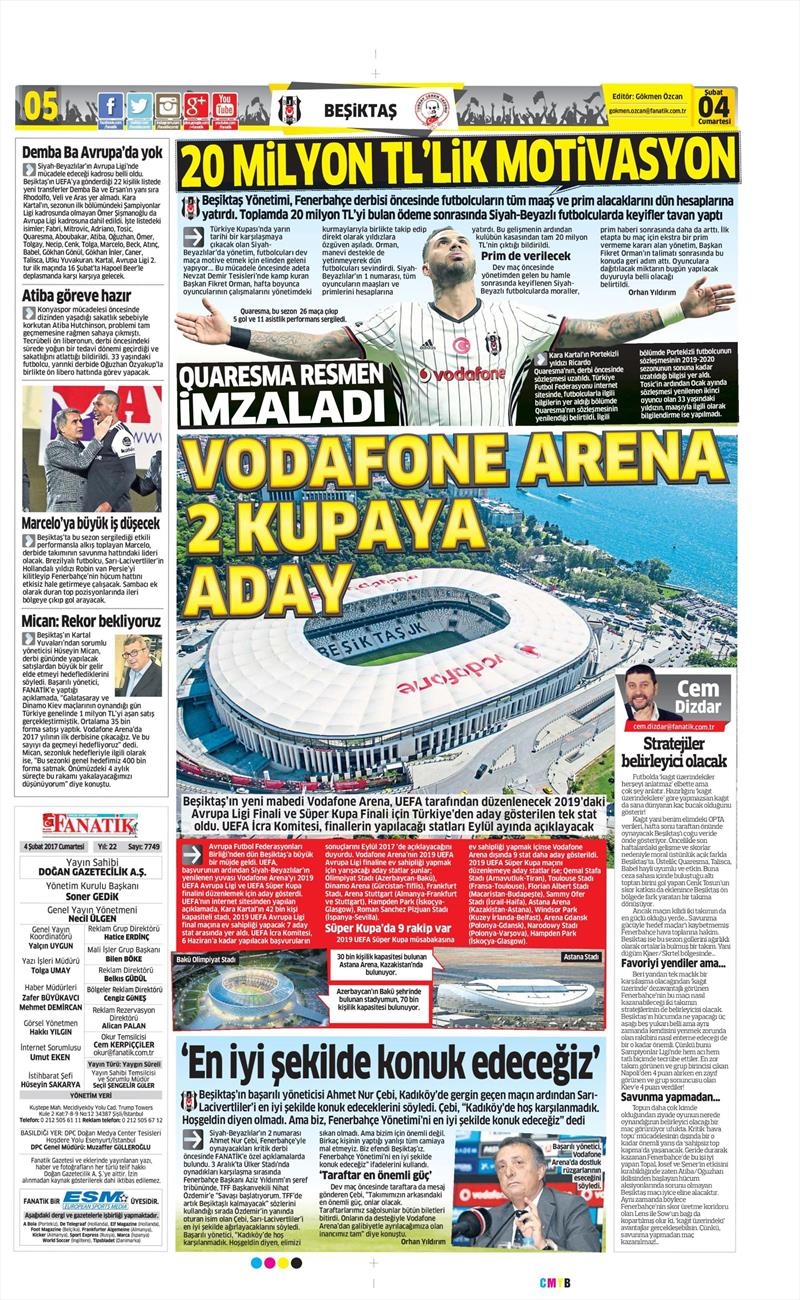 04 Şubat 2017 | İşte gazetelerin Beşiktaş manşetleri - Görsel 18