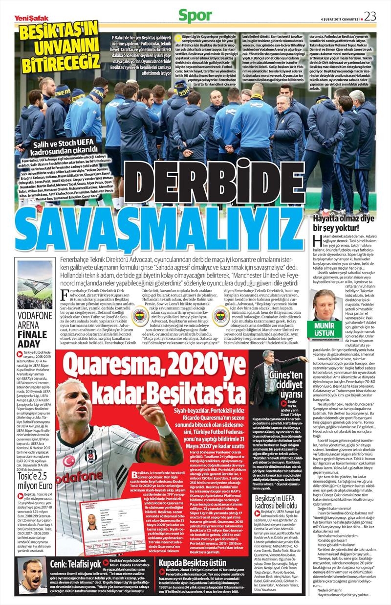 04 Şubat 2017 | İşte gazetelerin Beşiktaş manşetleri - Görsel 5