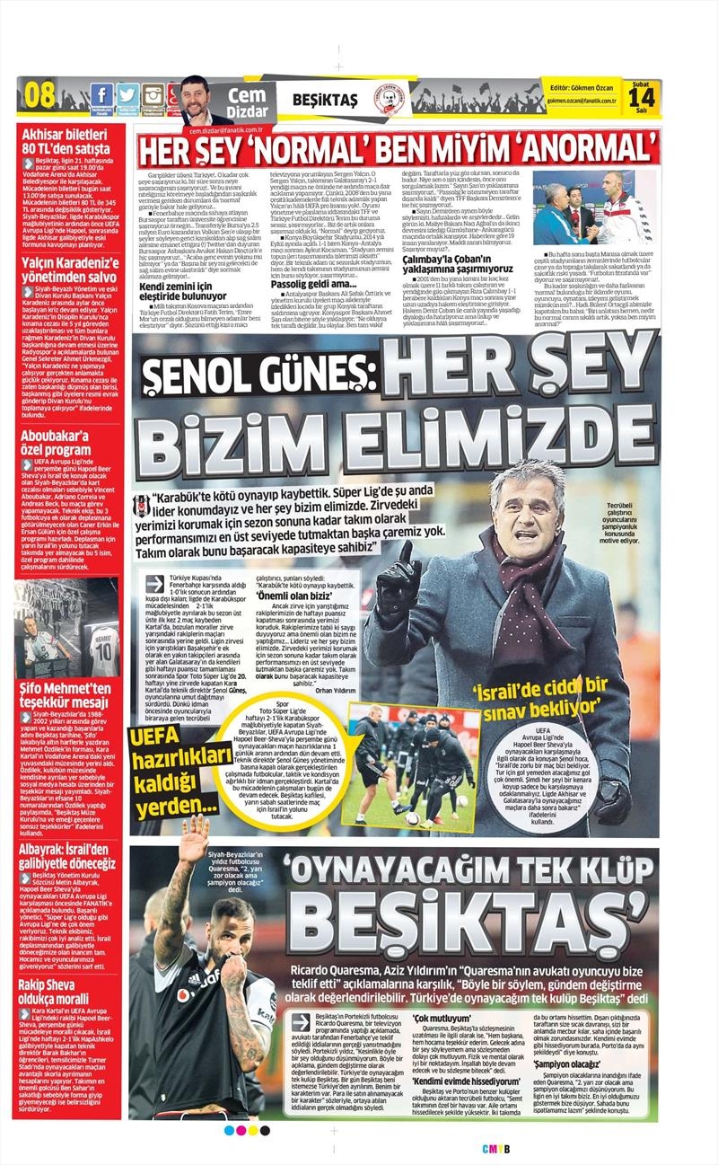 14 Şubat 2017 | İşte gazetelerin Beşiktaş manşetleri - Görsel 1