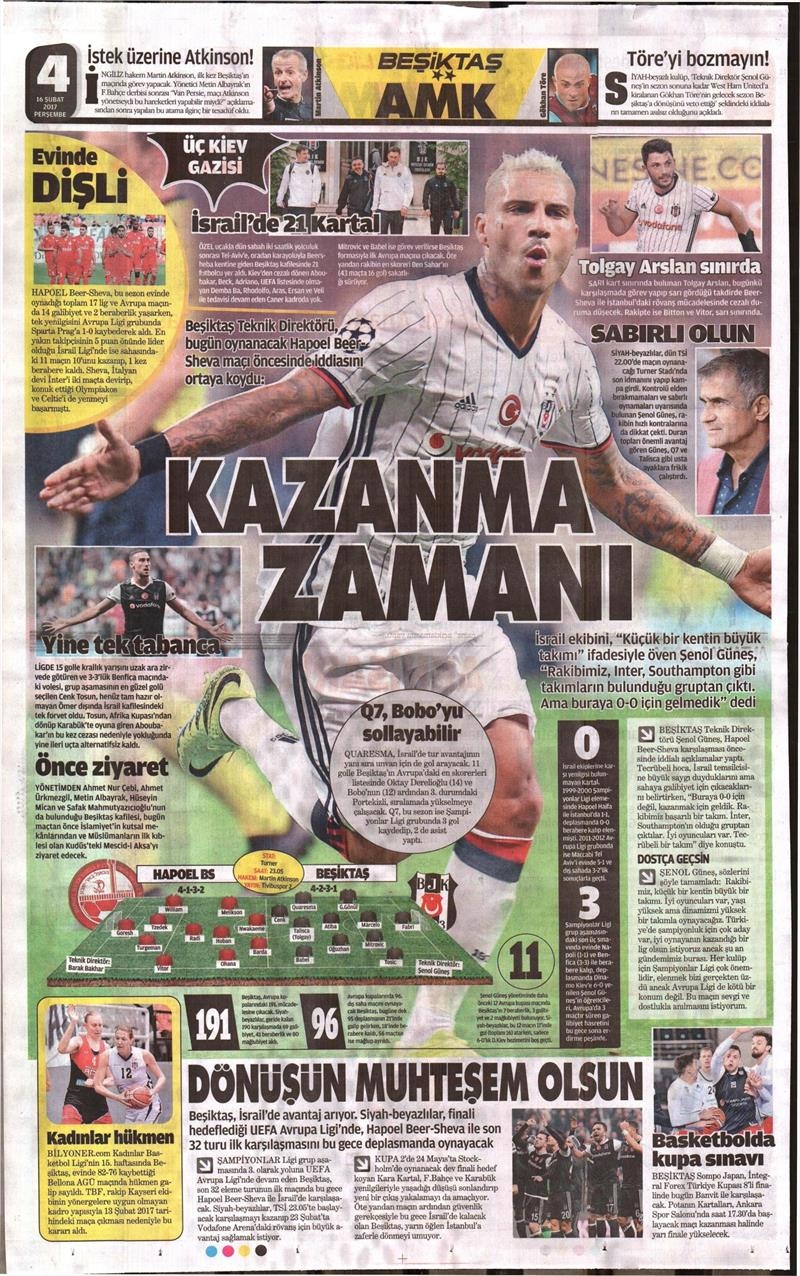 16 Şubat 2017 | İşte gazetelerin Beşiktaş manşetleri - Görsel 6