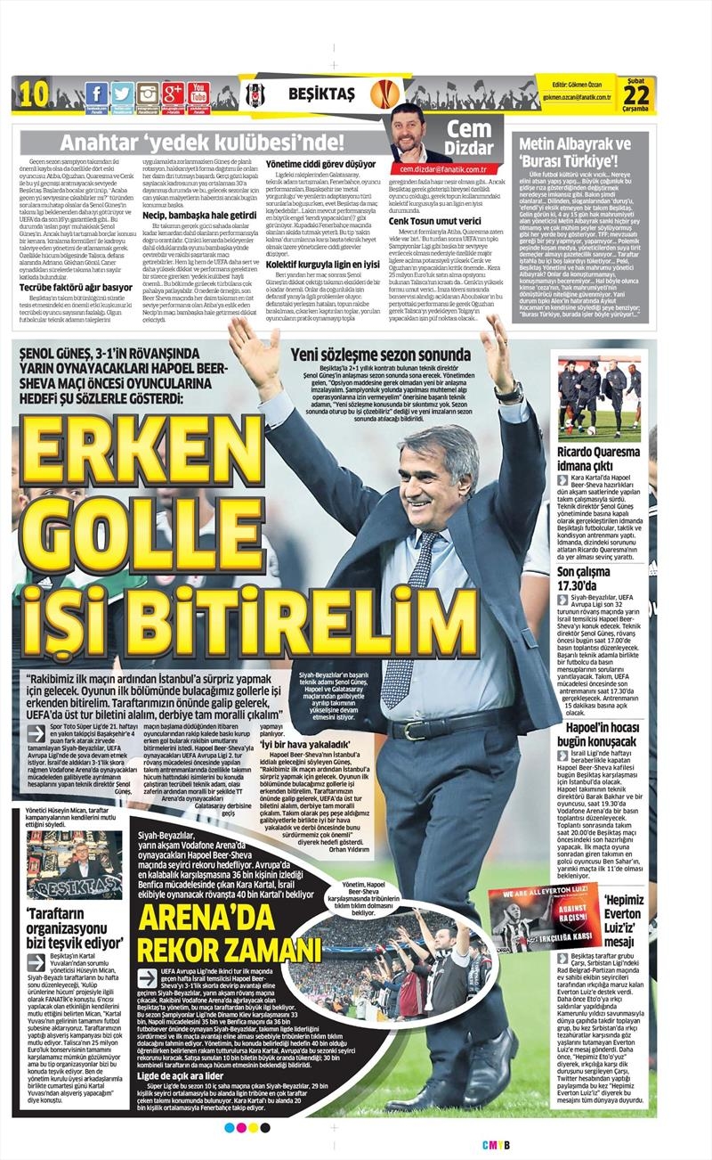 22 Şubat 2017 | İşte gazetelerin Beşiktaş manşetleri - Görsel 1