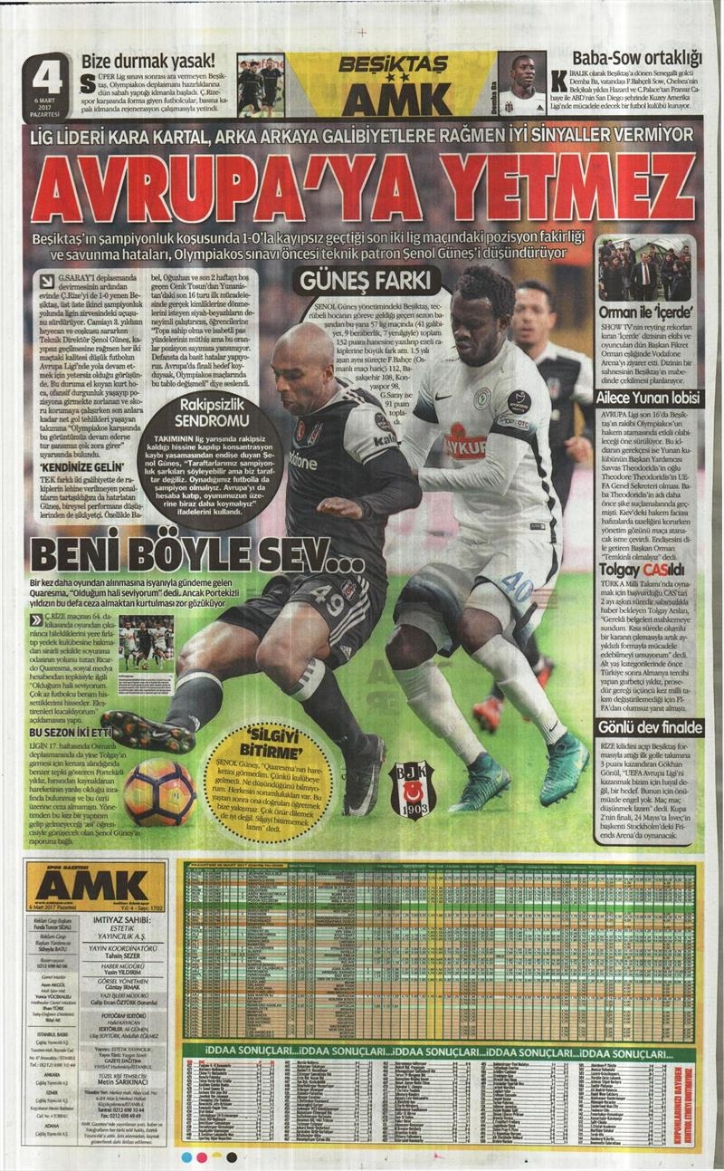 6 Mart 2017 | İşte gazetelerin Beşiktaş manşetleri - Görsel 1