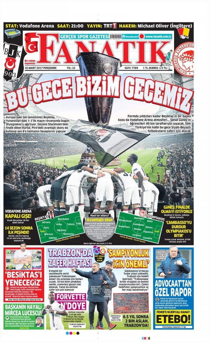 16 Mart 2017 | İşte gazetelerin Beşiktaş manşetleri - Görsel 1