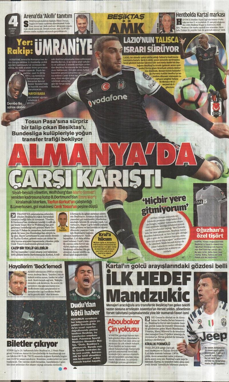 28 Mart 2017 | İşte gazetelerin Beşiktaş manşetleri - Görsel 1