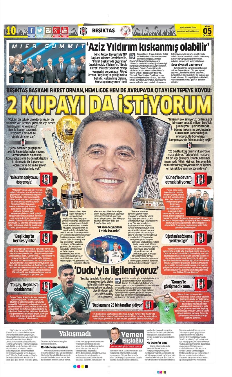 5 Nisan 2017 | İşte gazetelerin Beşiktaş manşetleri - Görsel 1