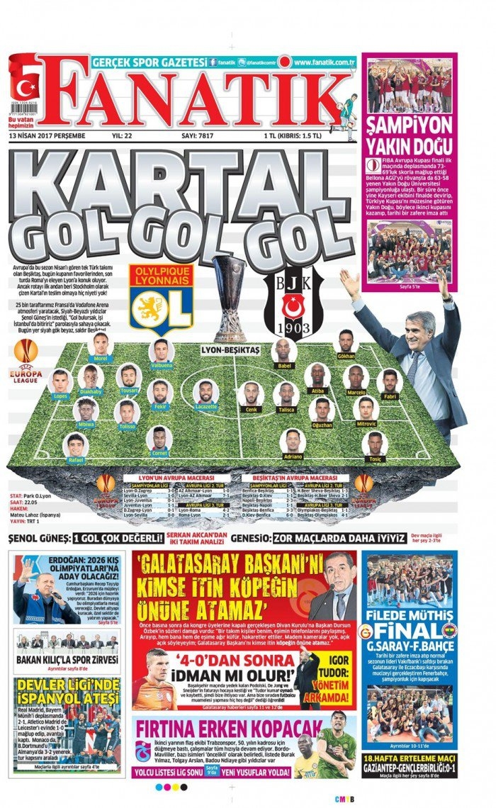 13 Nisan 2017 | İşte gazetelerin Beşiktaş manşetleri - Görsel 1