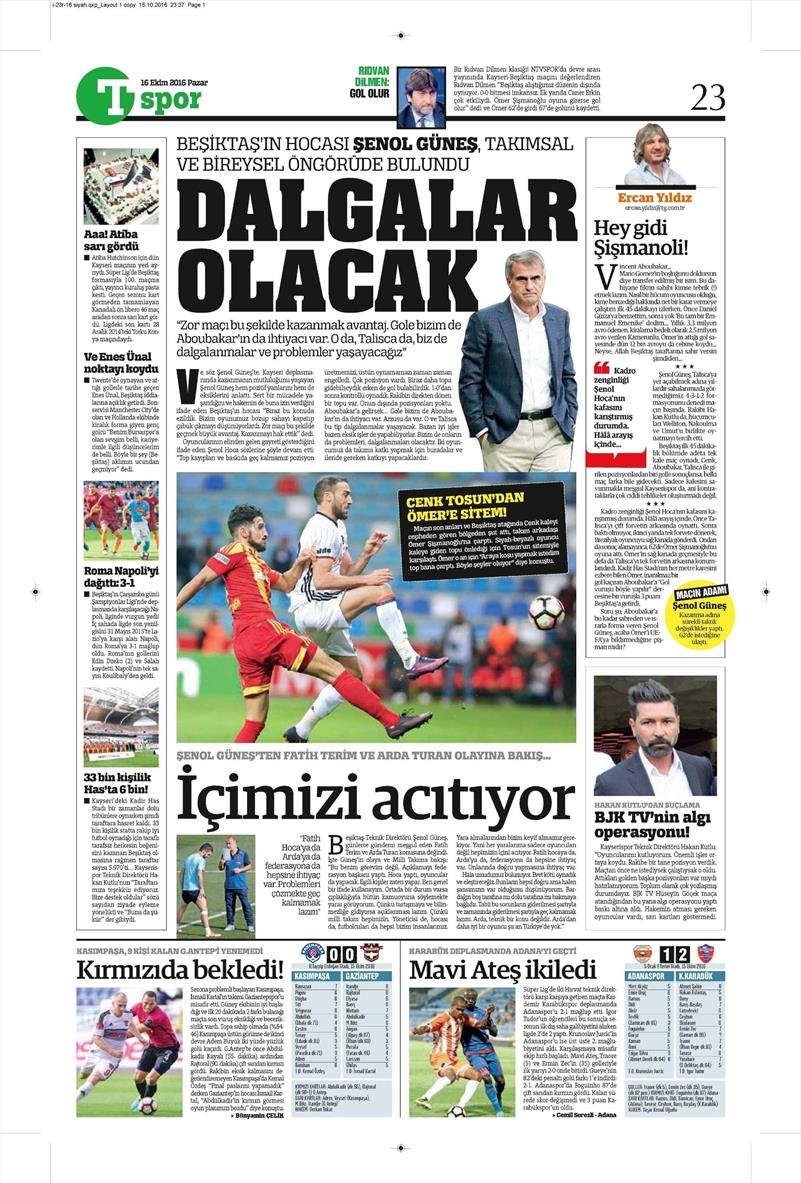 16 Ekim 2016 | Gazetelerin Beşiktaş Manşetleri - Görsel 31