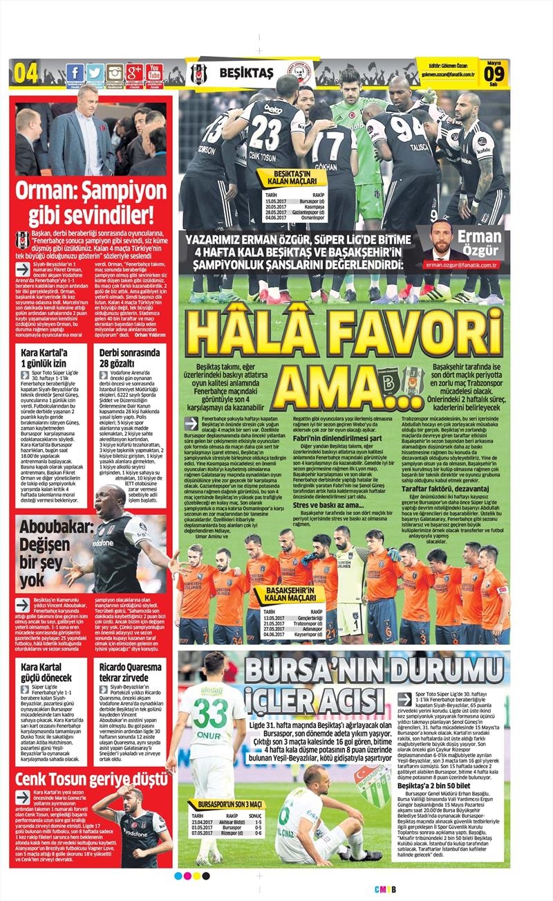 9 Mayıs 2017 | İşte gazetelerin Beşiktaş manşetleri - Görsel 3