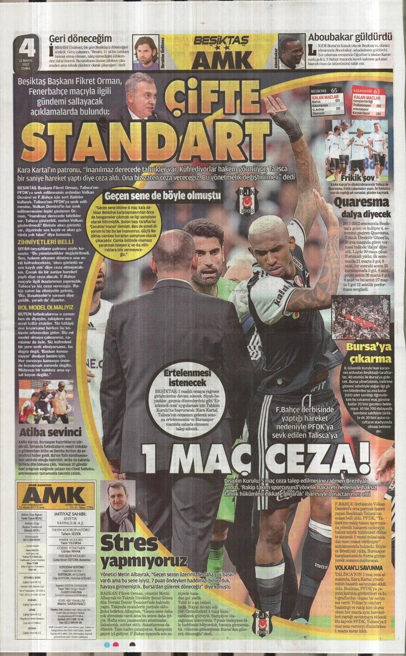 12 Mayıs 2017 | İşte gazetelerin Beşiktaş manşetleri - Görsel 1