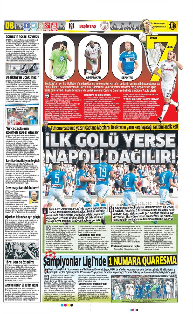 18 Ekim 2016 | Gazetelerin Beşiktaş manşetleri - Görsel 14