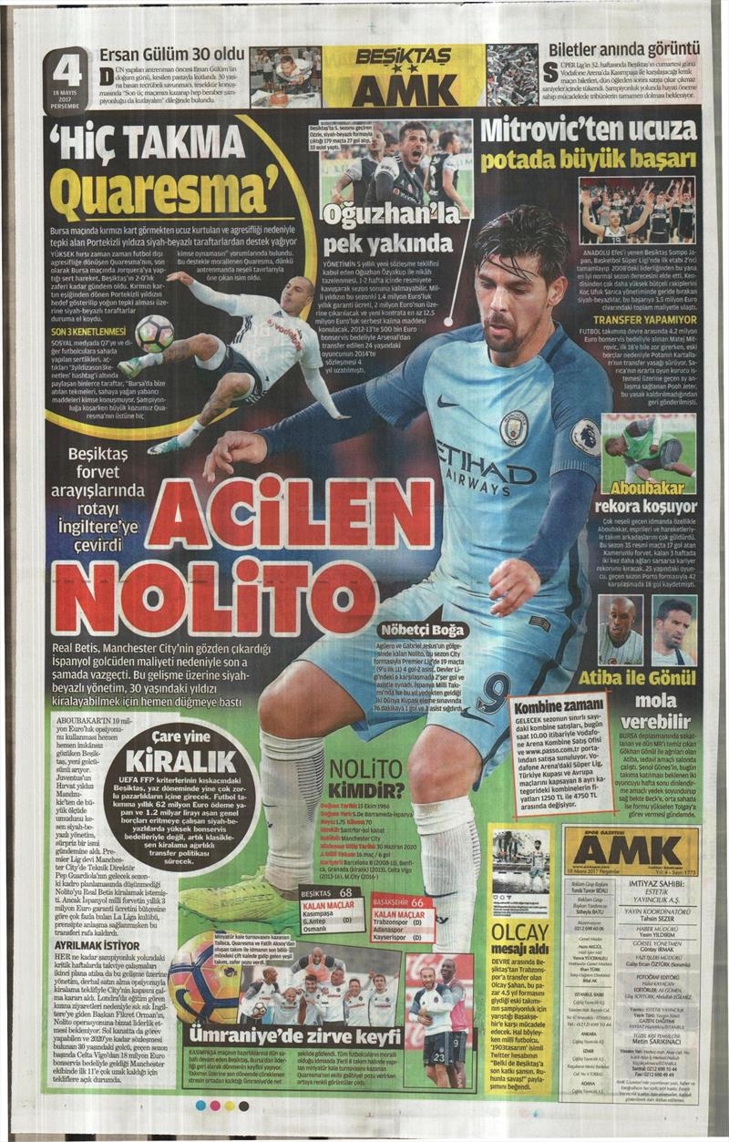 18 Mayıs 2017 | İşte gazetelerin Beşiktaş manşetleri - Görsel 1