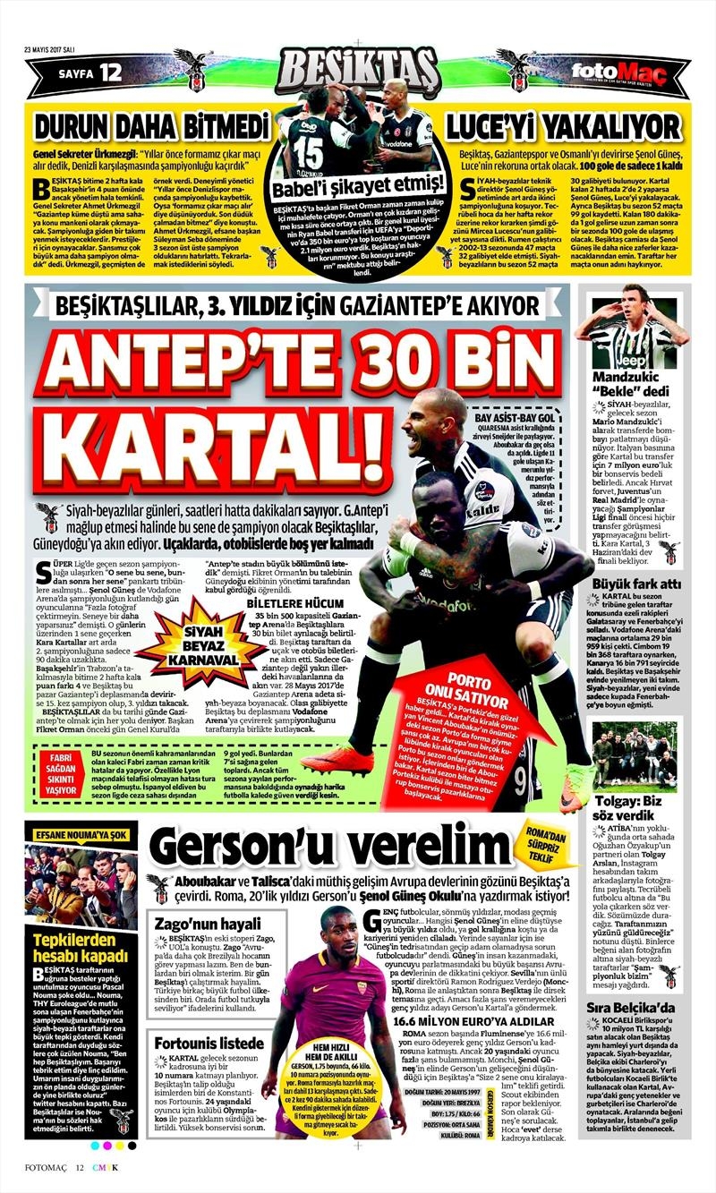 23 Mayıs 2017 | İşte gazetelerin Beşiktaş manşetleri - Görsel 4