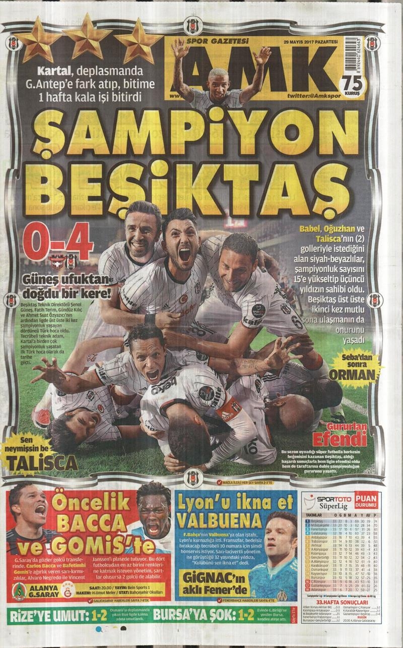 29 Mayıs 2017 | ŞAMPİYONLUK MANŞETLERİ - Görsel 1
