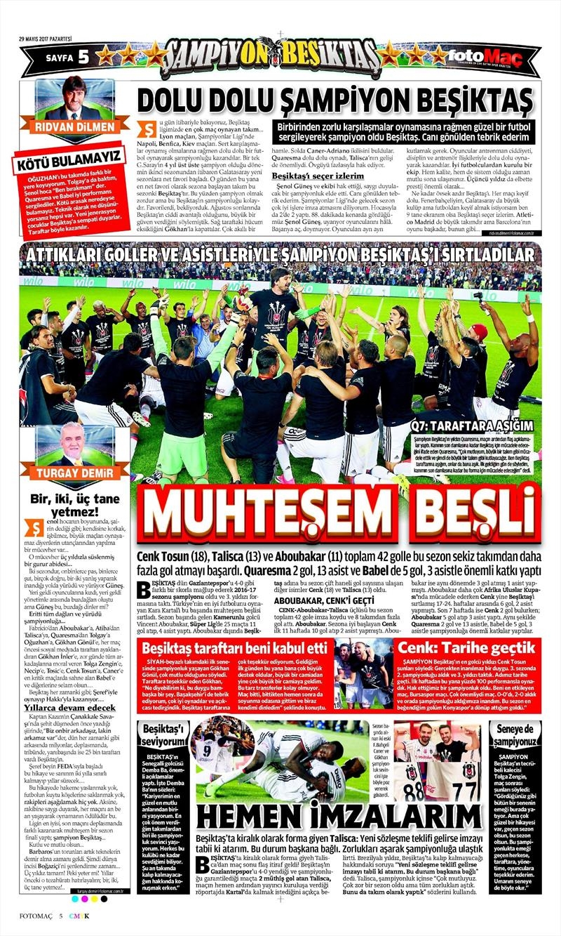 29 Mayıs 2017 | ŞAMPİYONLUK MANŞETLERİ - Görsel 16