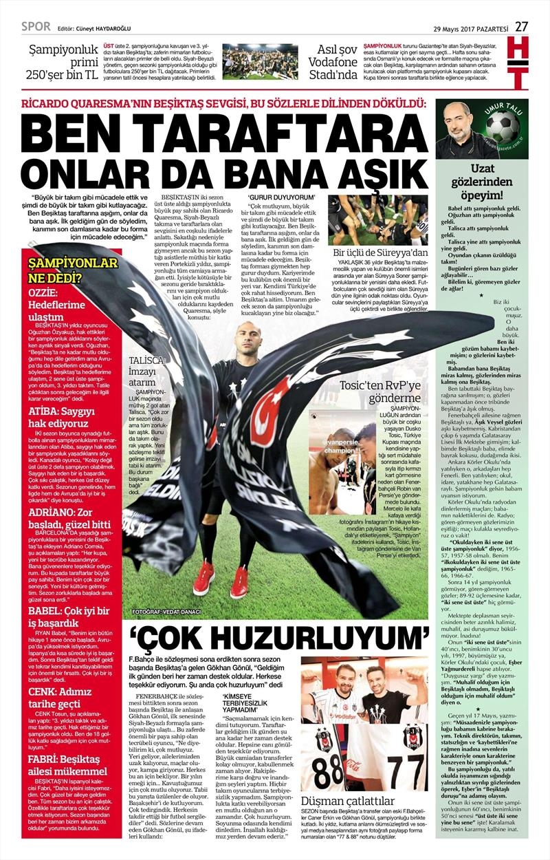 29 Mayıs 2017 | ŞAMPİYONLUK MANŞETLERİ - Görsel 19