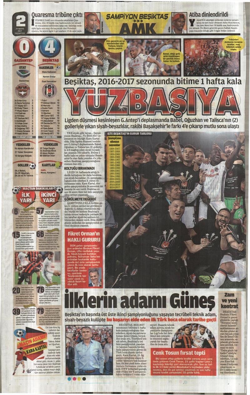 29 Mayıs 2017 | ŞAMPİYONLUK MANŞETLERİ - Görsel 2