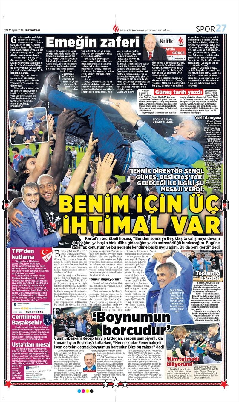 29 Mayıs 2017 | ŞAMPİYONLUK MANŞETLERİ - Görsel 28