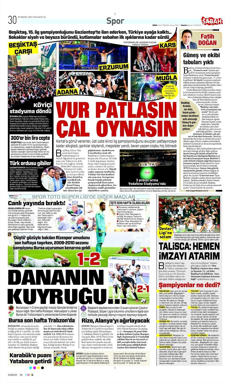 29 Mayıs 2017 | ŞAMPİYONLUK MANŞETLERİ - Görsel 29