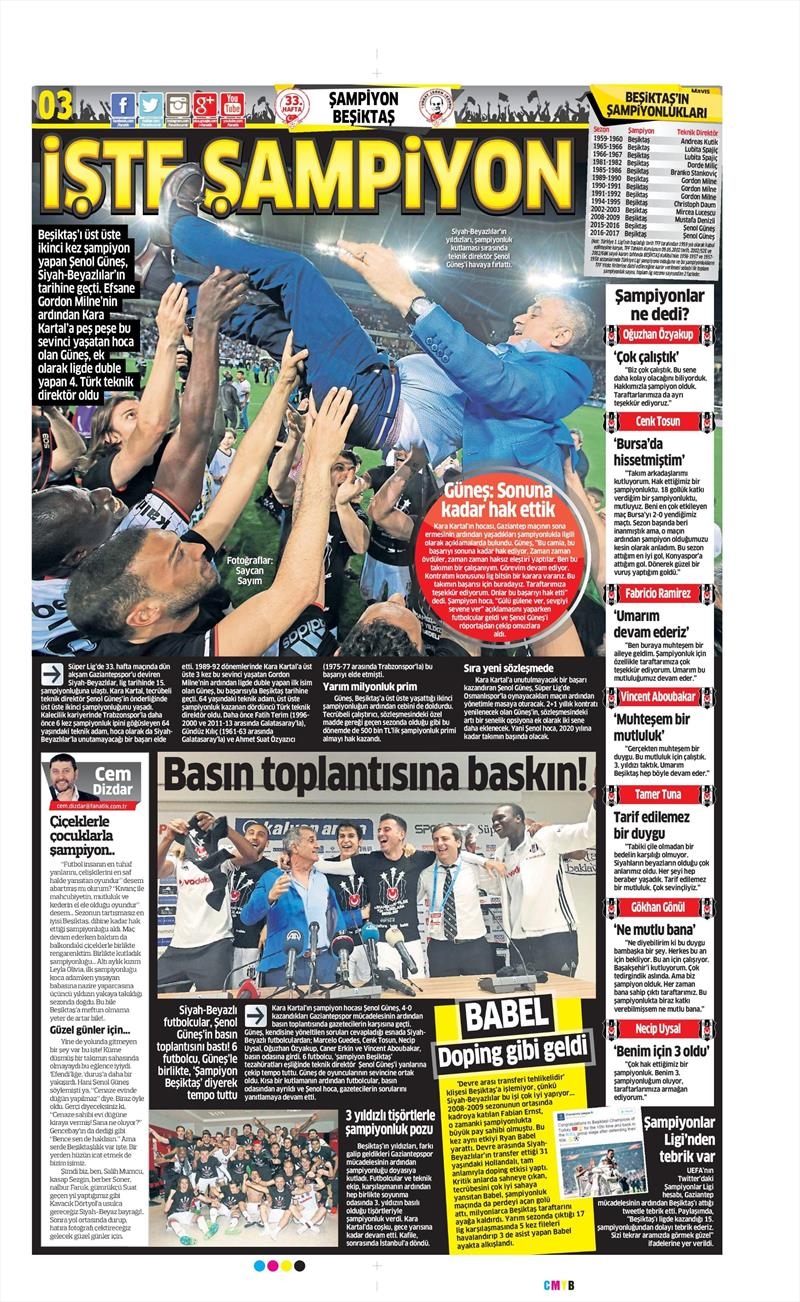 29 Mayıs 2017 | ŞAMPİYONLUK MANŞETLERİ - Görsel 9