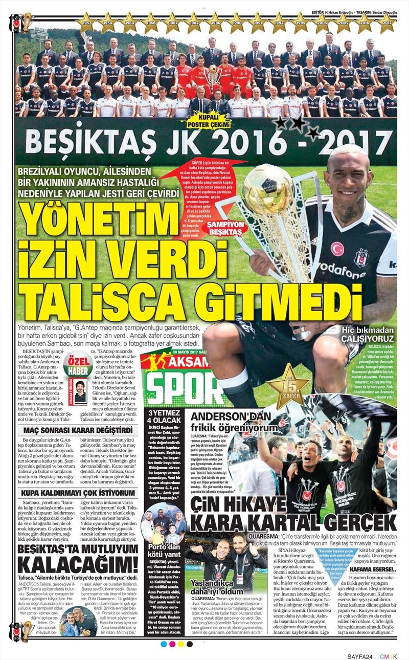 30 Mayıs 2017 | İşte gazetelerin Beşiktaş manşetleri - Görsel 1