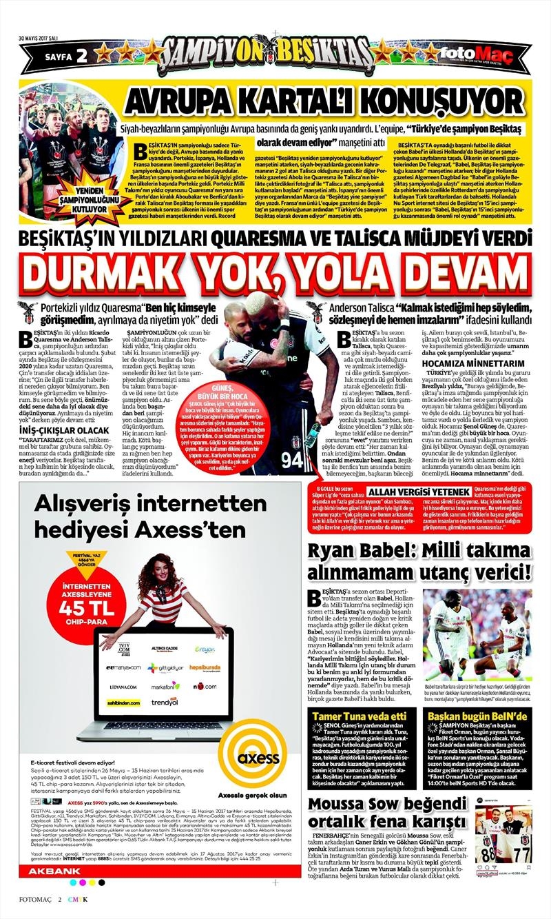 30 Mayıs 2017 | İşte gazetelerin Beşiktaş manşetleri - Görsel 20