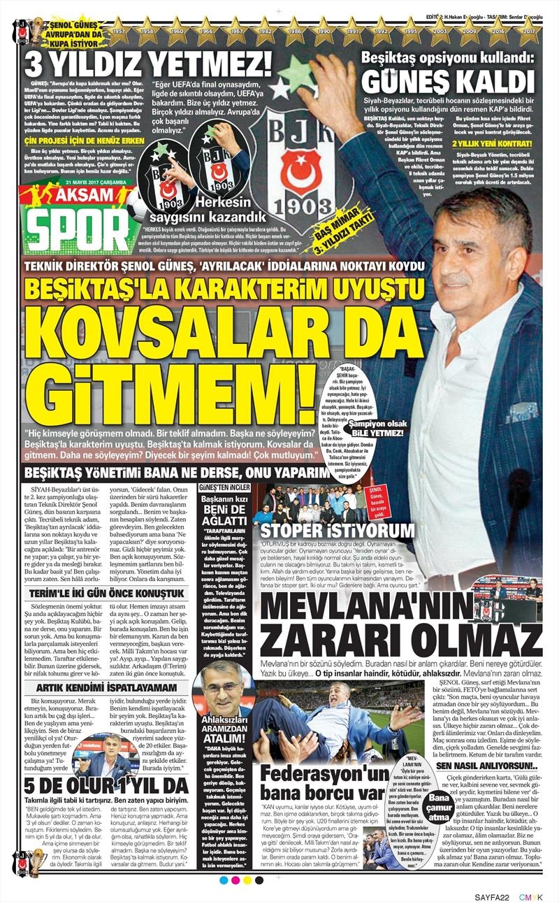 31 Mayıs 2017 | İşte gazetelerin Beşiktaş manşetleri - Görsel 3