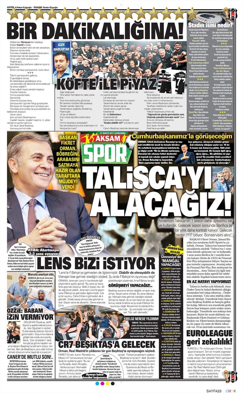 31 Mayıs 2017 | İşte gazetelerin Beşiktaş manşetleri - Görsel 4