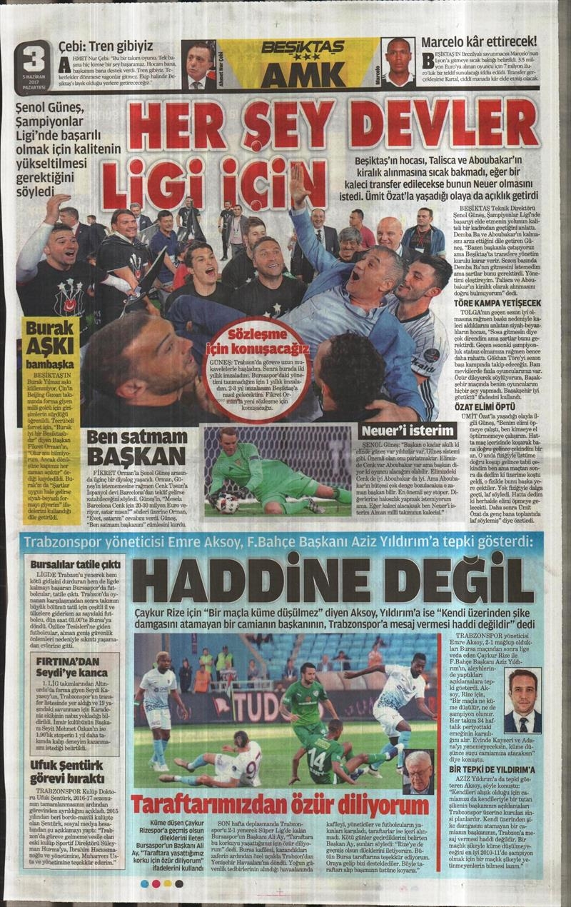 05 Haziran 2017 | İşte Gazetelerin Beşiktaş Manşetleri - Görsel 4
