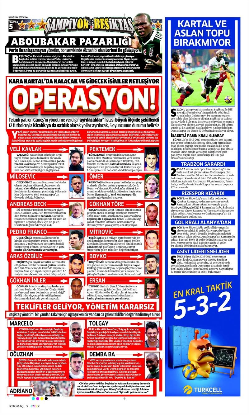 09 Haziran 2017 | Gazetelerin Beşiktaş Manşetleri - Görsel 12