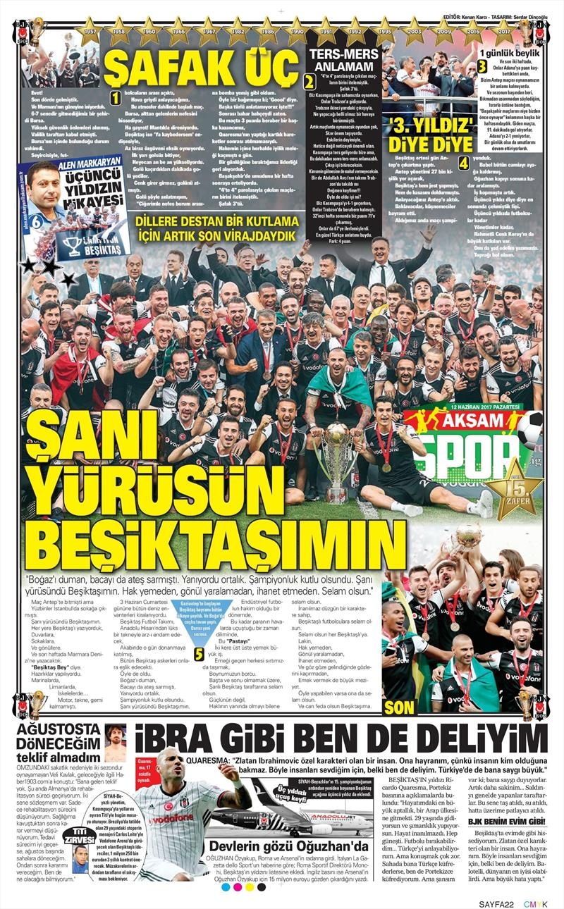 12 Haziran 2017 | İşte Gazetelerin Beşiktaş manşetleri - Görsel 1