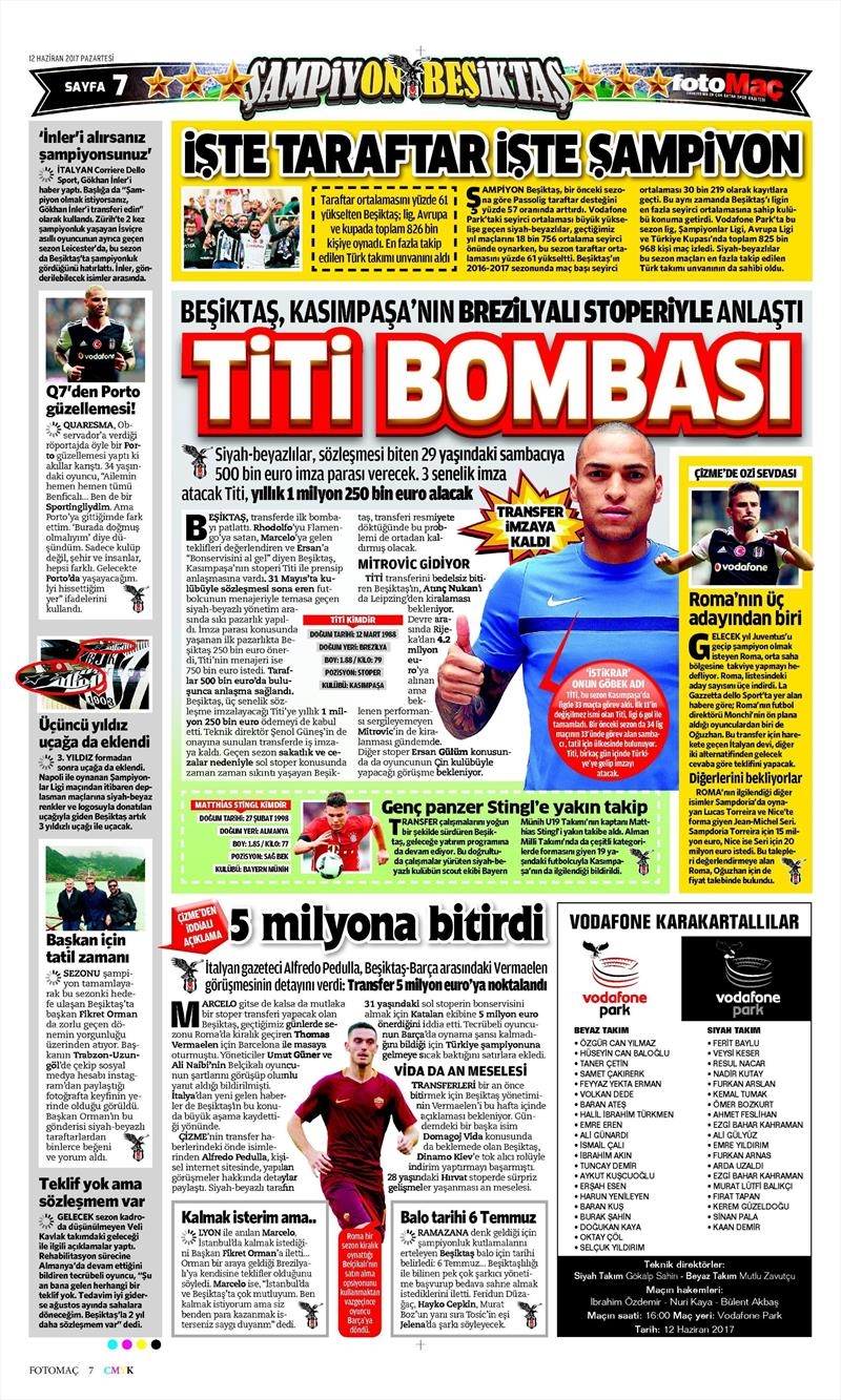12 Haziran 2017 | İşte Gazetelerin Beşiktaş manşetleri - Görsel 4