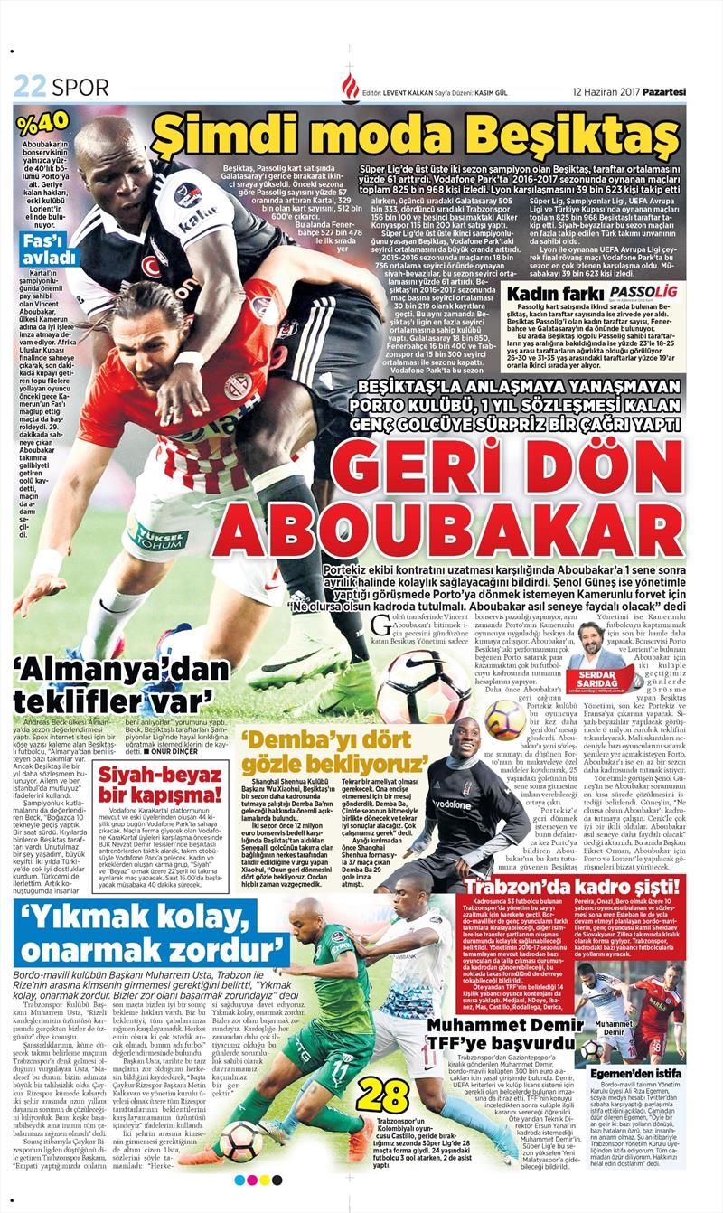 12 Haziran 2017 | İşte Gazetelerin Beşiktaş manşetleri - Görsel 7