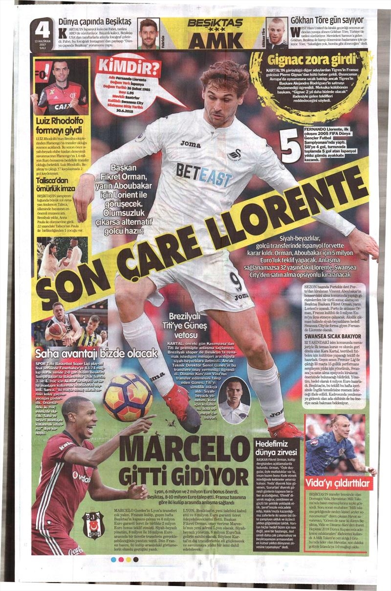 13 Haziran 2017 | İşte gazetelerin Beşiktaş manşetleri - Görsel 1