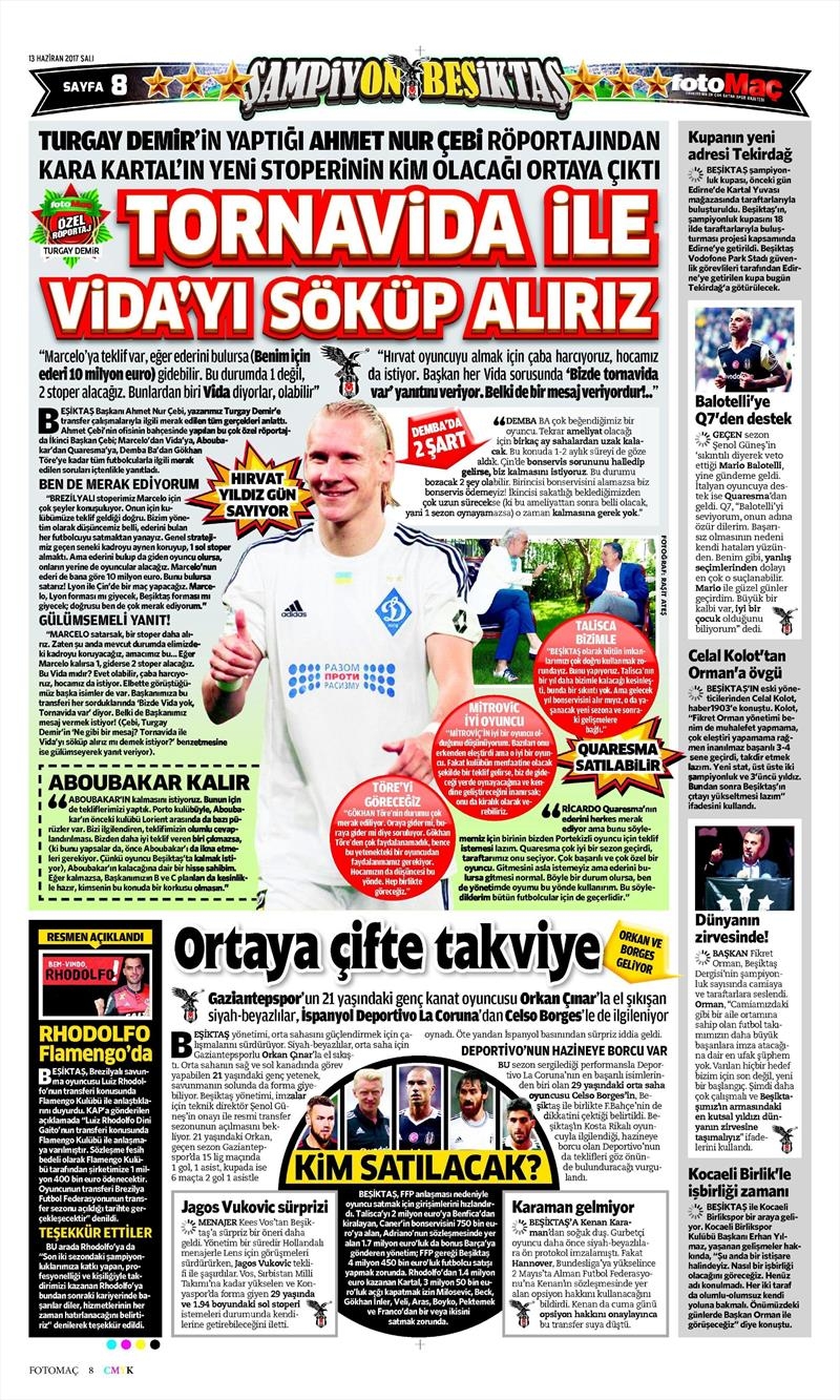 13 Haziran 2017 | İşte gazetelerin Beşiktaş manşetleri - Görsel 2