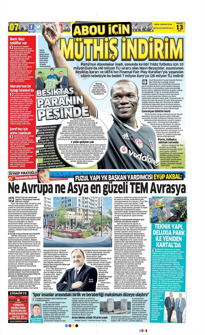 13 Haziran 2017 | İşte gazetelerin Beşiktaş manşetleri - Görsel 8