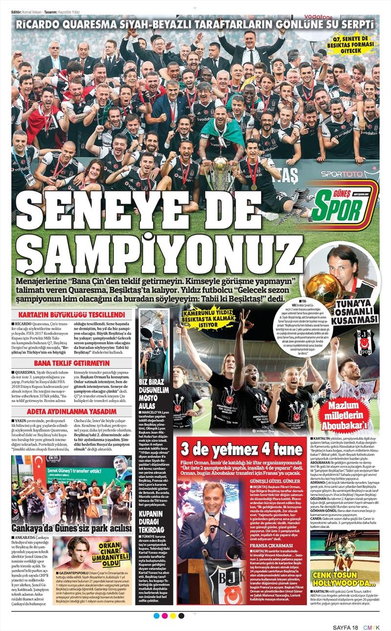 14 Haziran 2017 | İşte gazetelerin Beşiktaş manşetleri - Görsel 1