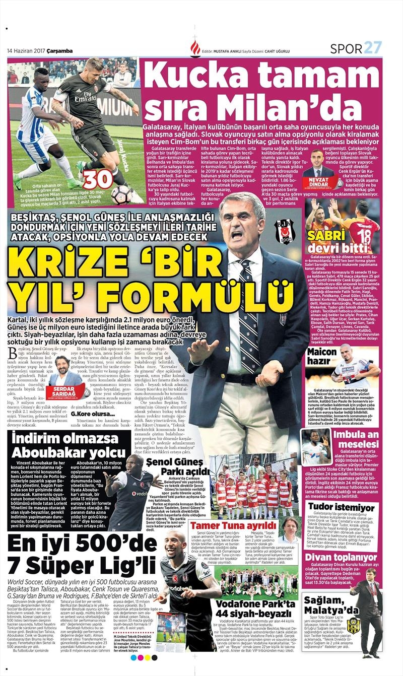 14 Haziran 2017 | İşte gazetelerin Beşiktaş manşetleri - Görsel 10